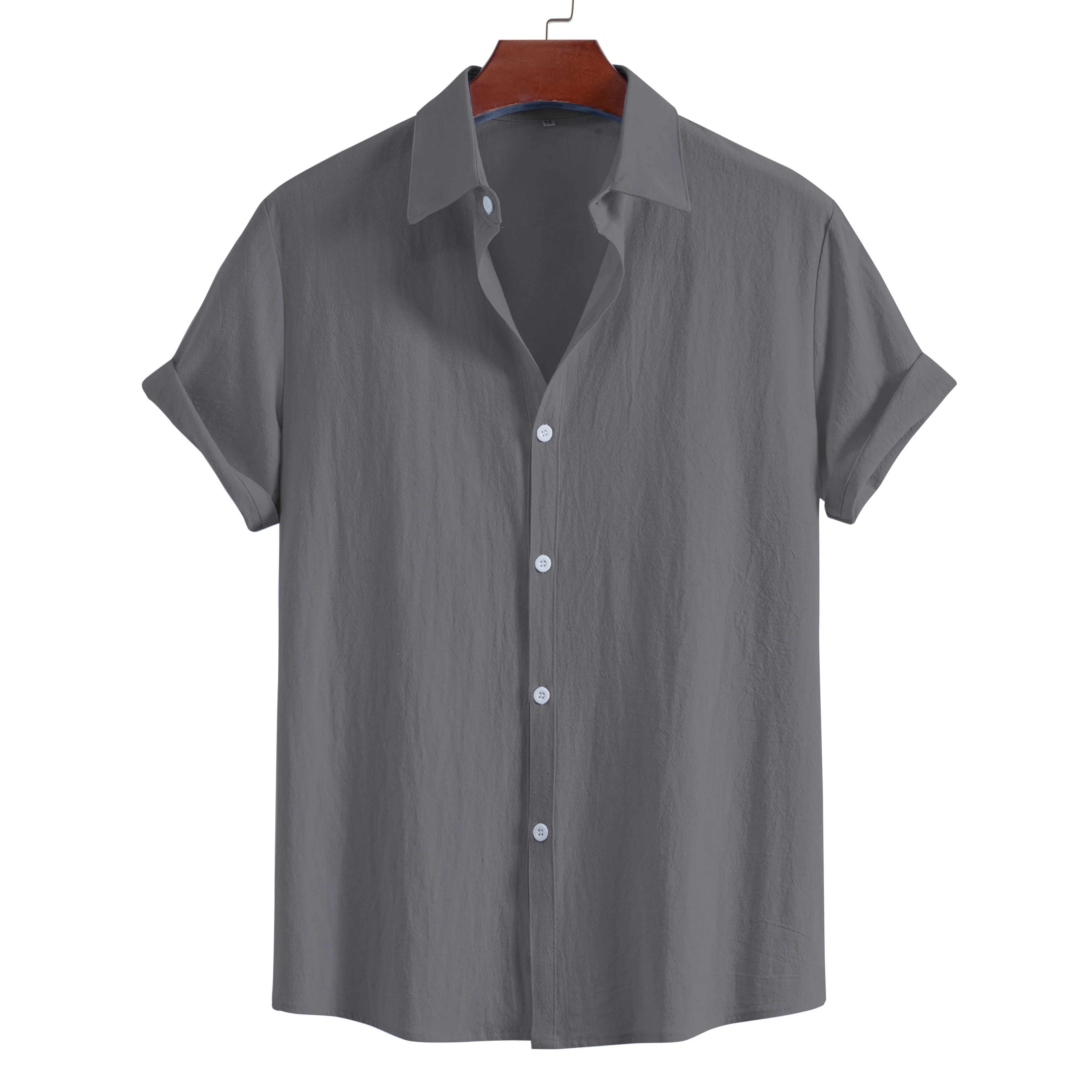 New men's short-sleeved lapel shirt summer fashion solid color outdoor youth pure cotton top versatile casual comfortable