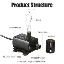 DECDEAL USB Water Pump with Strainer Ultra-quiet Mini DC5V Micro Brushless Water Oil Pump Waterproof Submersible Fountain Pump