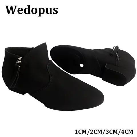 Wedopus Spilt Sole 댄스 앵클 부츠 여성용 블랙 레드 스웨이드 솔 스웨이드 댄스 부츠 짧은 힐 1.5CM 더블 지퍼 포함