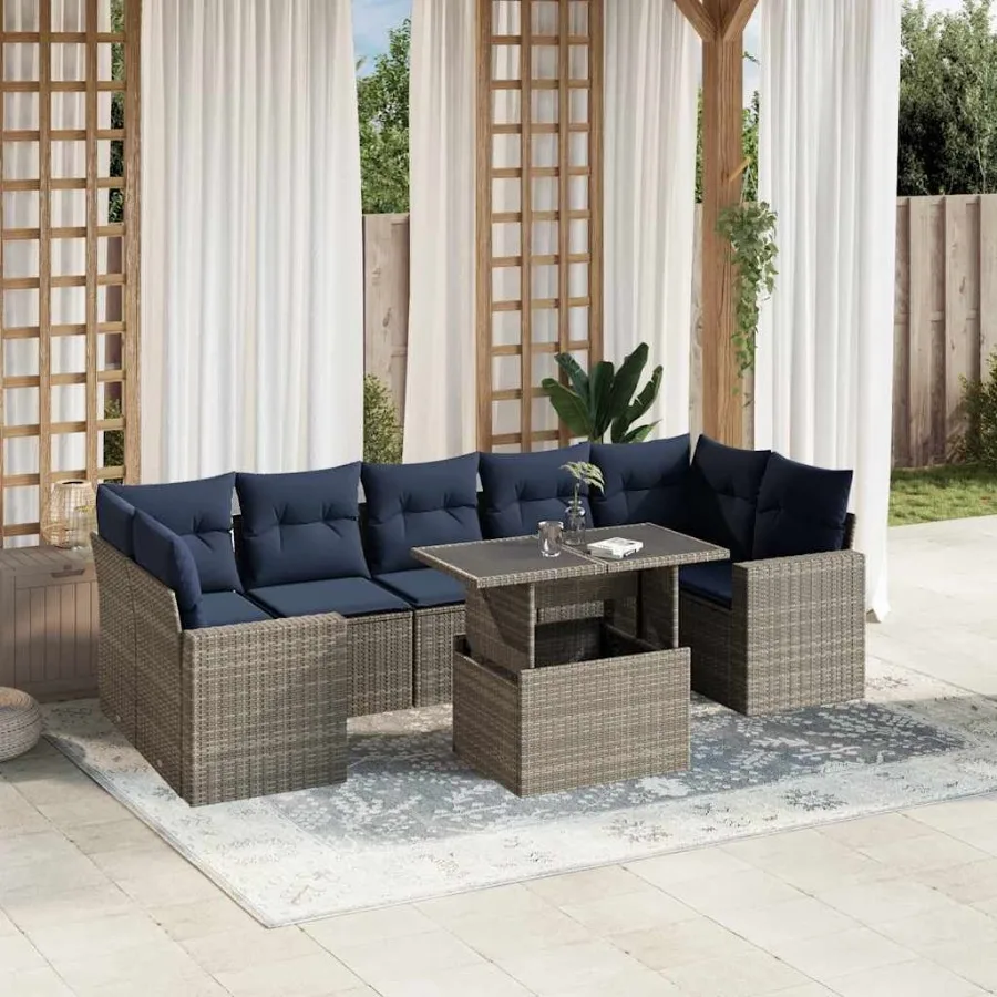

8 Piece Patio Sofa Set with Cushions Gray Poly Rattan