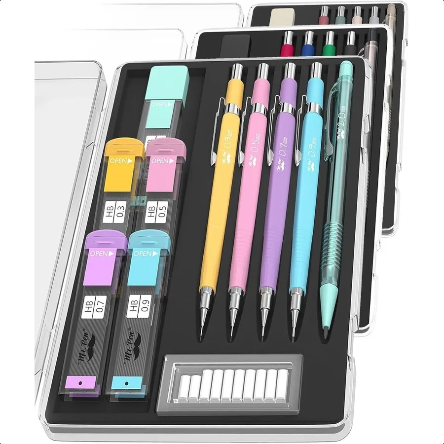 

Pastel Mechanical Pencil Set with Lead and Eraser Refills 5 Sizes 0.3 0.5 0.7 0.9 2mm Mechanical Pencils for Drawing and Sketch