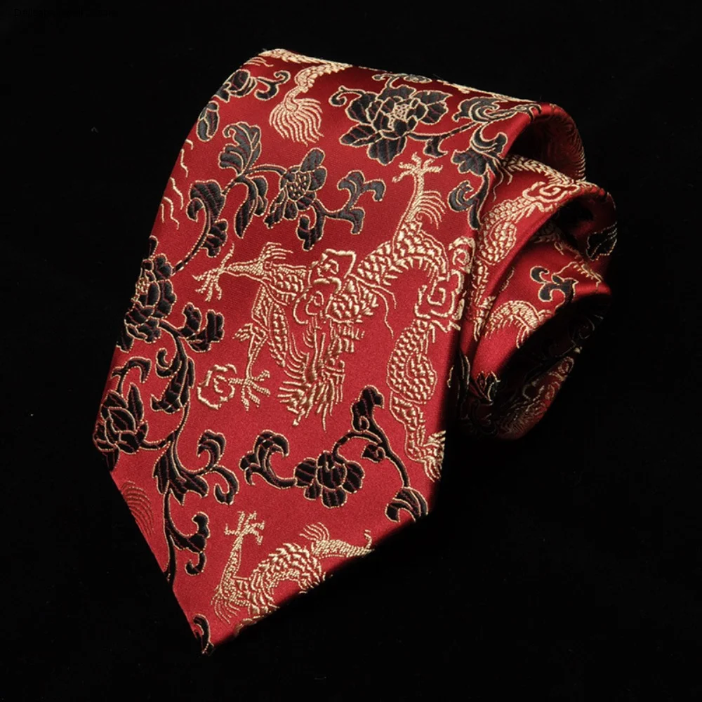 Casual Calligraphy Chinese Dragon Pattern Tie Adjustable National Jacquard Silk Tie Soft Hand Tied Men Necktie Suit Accessories
