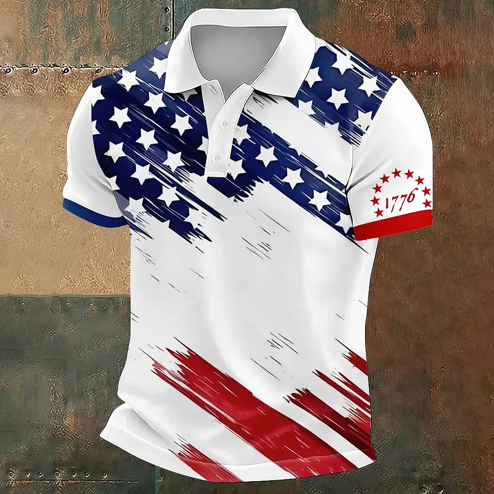 American Men's American US Flag Polo Short Sleeve Polo Shirts Collared Shirts Casual Athleisure Festival Outfit Buttons Polo