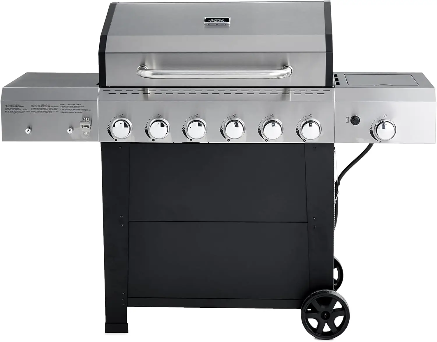 gas grill  Basics Freestanding Gas Grill with Side Burner, 6 Burner (66,000 BTU), Black