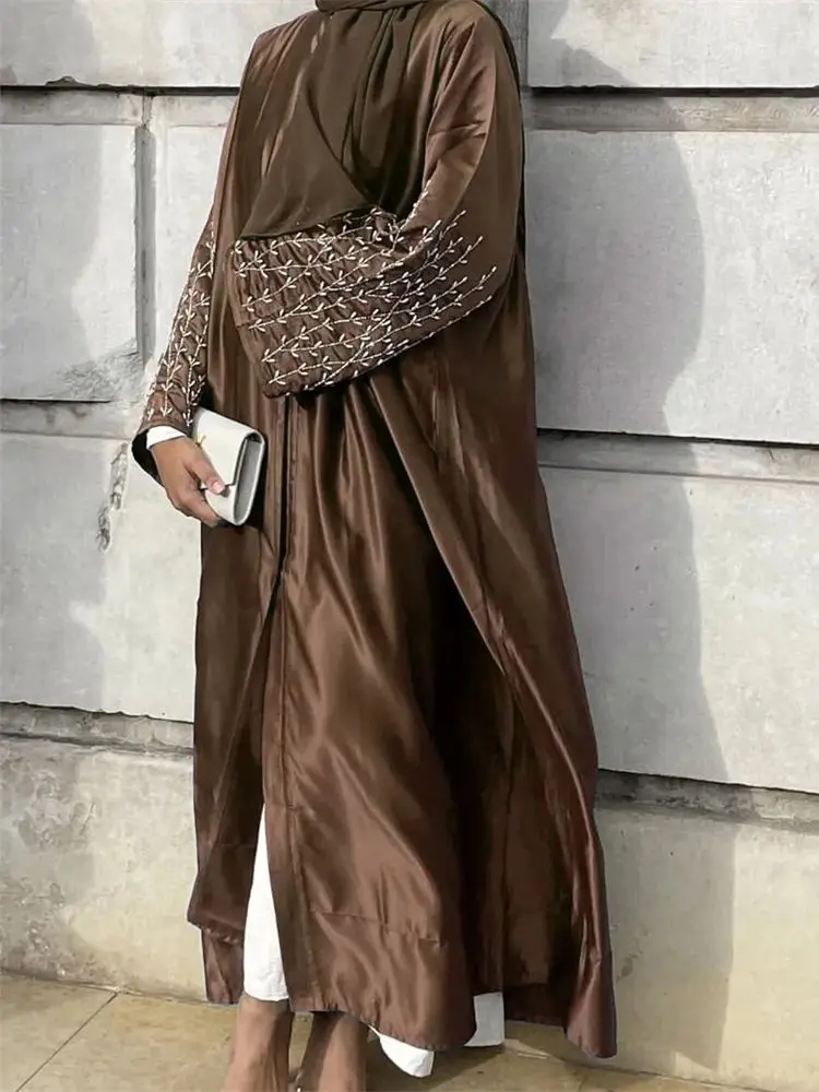 Imagem -02 - Ramadan Abaya para Mulheres Eid Ramadan Dubai Aberto Abaya Quimono Turquia Kaftan Abayas Muçulmanas Caftan Feminino Vestuário Islâmico