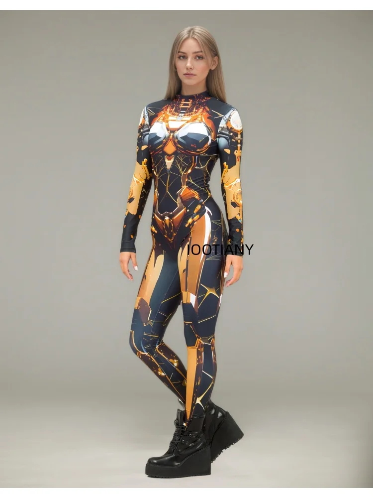 Bunter Kunst-Graffiti-Skelett-Schädel-Bodysuit Halloween Enger Roboter-Cosplay-Jumpsuit Rave-Festival-Club-Wear Catsuit-Kostüm – Detail 22