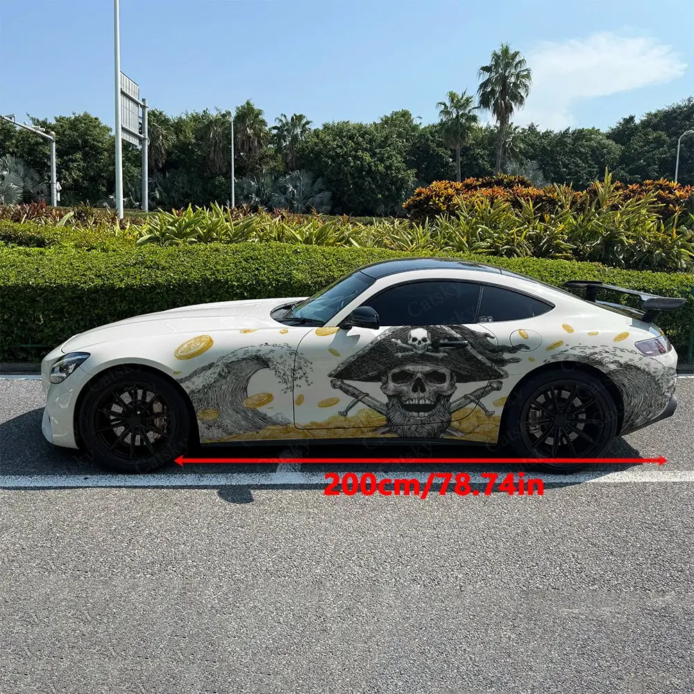 2pcs Deep Sea Pirate Treasure Car Side Wraps, Self-Adhesive PVC Waterproof & Scratch-Resistant Stickers, Car Accessory Gift