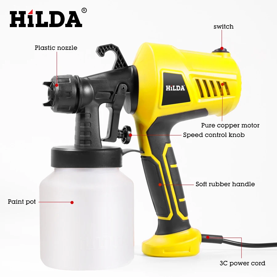 HILDA 800ML Electric Spray Gun Paint Sprayer Power Tools Flow Control Easily  Household Paint Sprayer