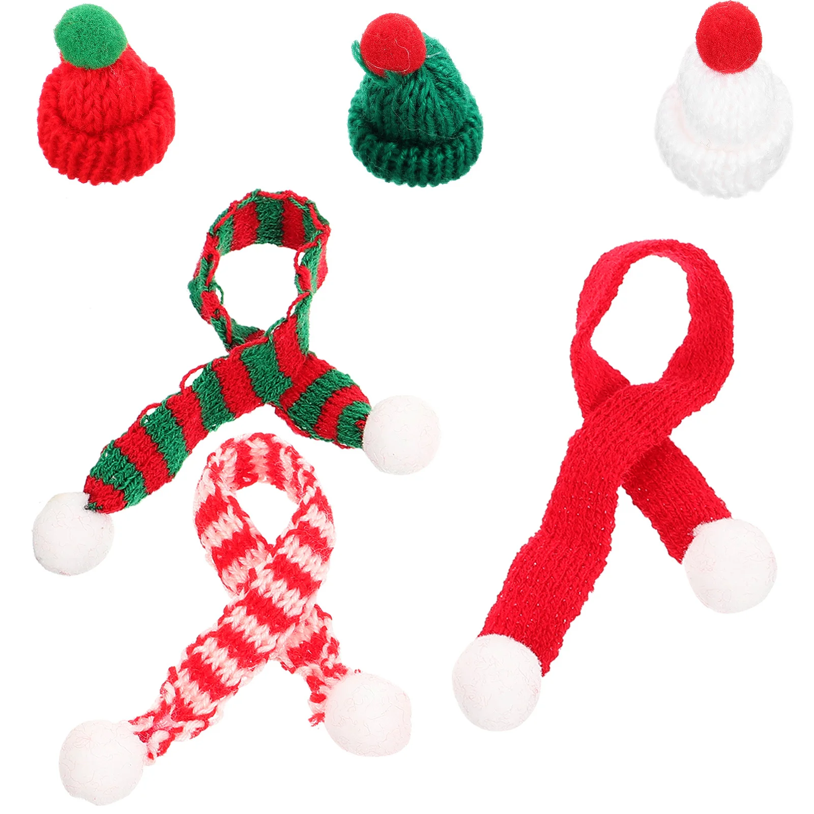 

6Pcs Christmas Hat Accessories Mini Santa Knit Hat Scarf Combo for DIY Craft Decorations Holiday Gift Craft Supply Kits