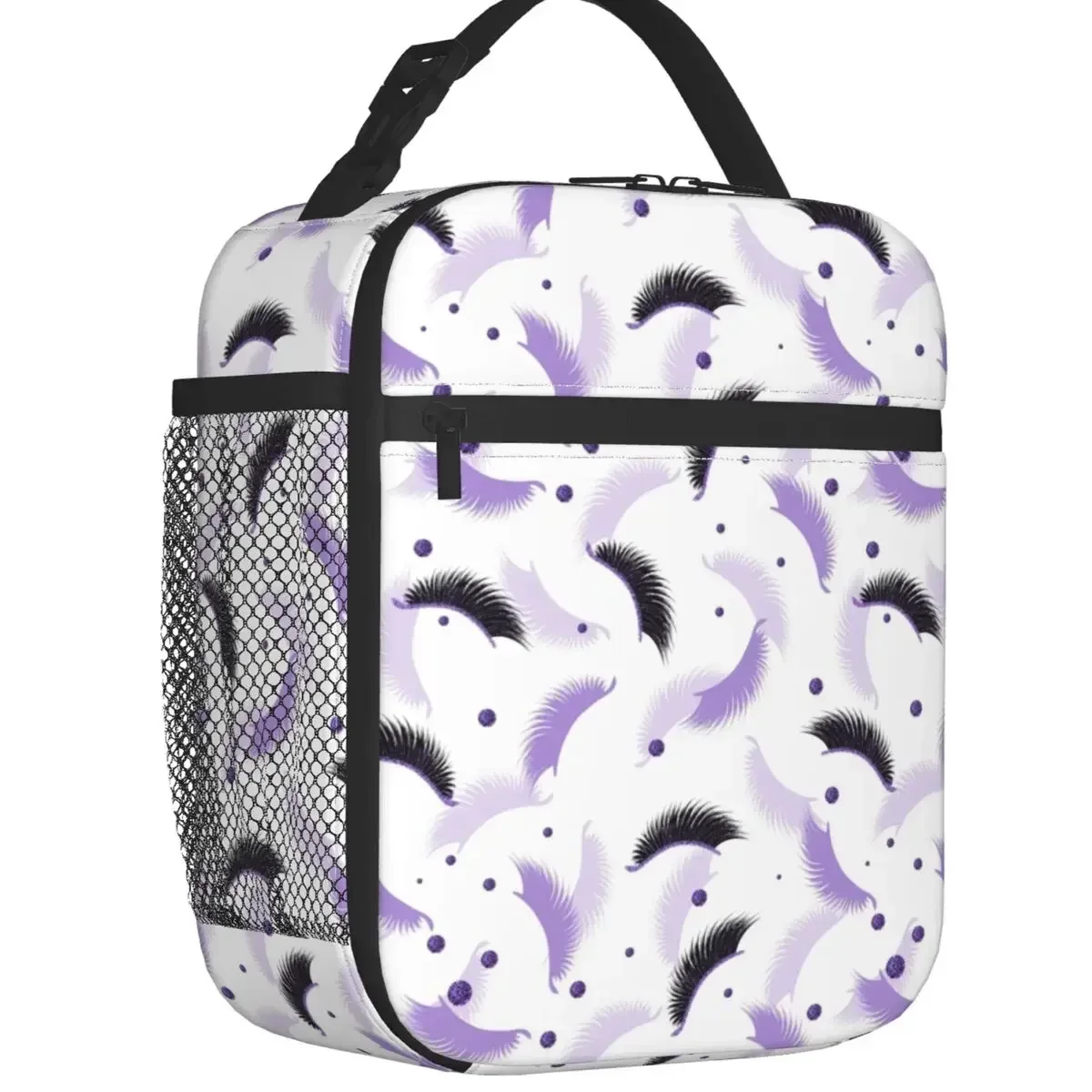Eyelash Eyes Insulated Lunch Bags Lashes Mascara With Pink Effect Seamless Pattern Portable Cooler Thermal Food Lunch Box School