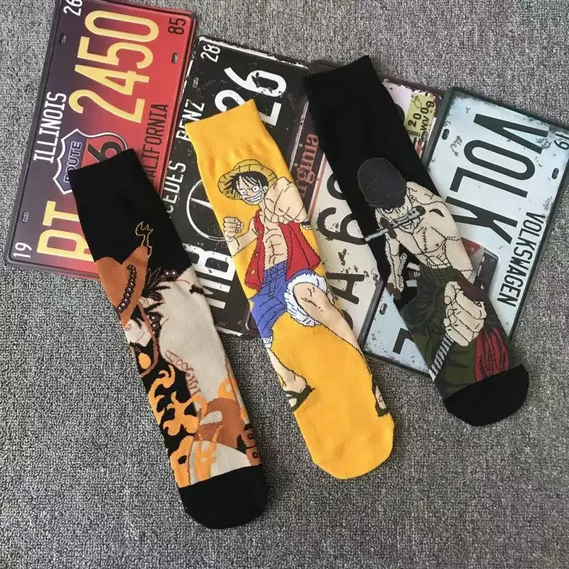 One Piece Cartoon Anime Luffy Sauron Ace Men's and Women's Socks Creative Student Trendy Sports Medium Long Cotton Socks Gift