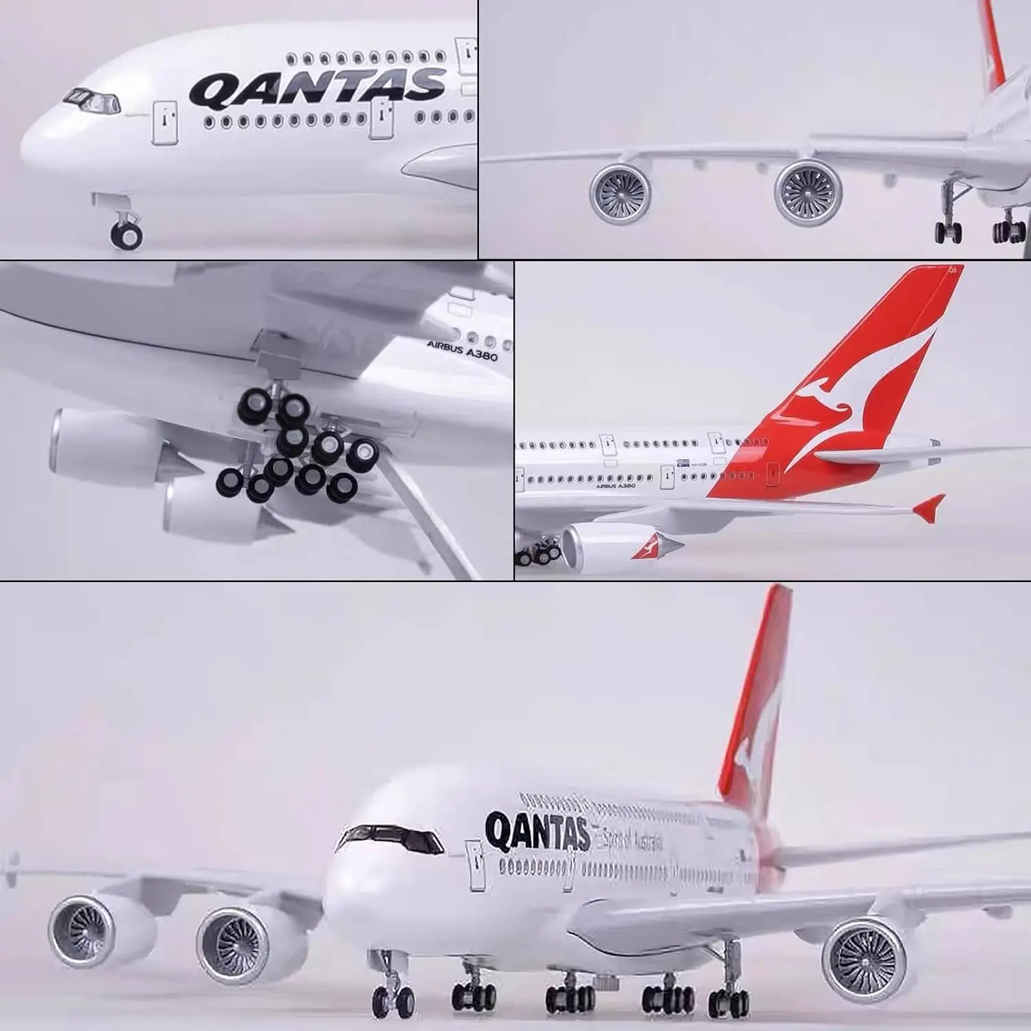 1:160 الخطوط الجوية الأسترالية A380 Qantas نموذج طائرة الطيران المدنية مع نموذج معدات الهبوط الخفيفة نموذج محاكاة نموذج ثابت