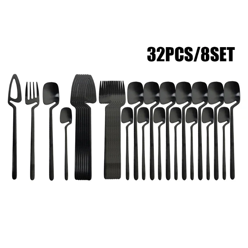 32Pcs Black Matte Cutlery Set 304 Stainless Steel Dinnerware Set Knife Fork Spoon Bar Party Flatware Kitchen Tableware Set