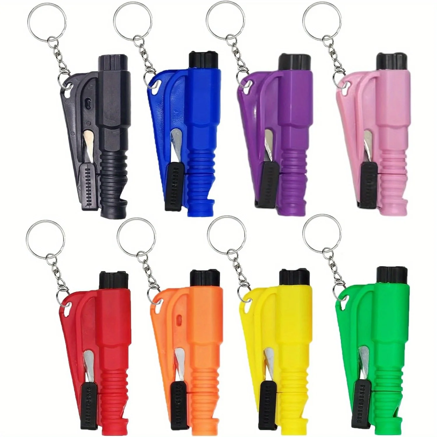 8 Pcs Car Window Breaker Tool Keychain, 3 in 1 Glass Breaker and Seatbelt Cutter & Survival Whistle, Emergency Keychain Car Esca