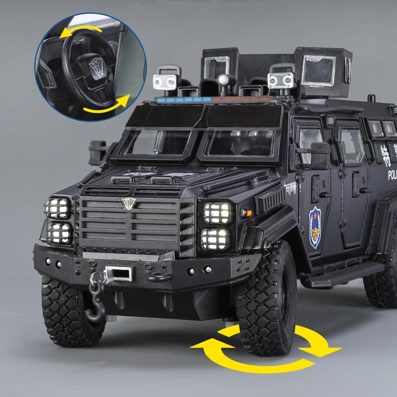 1:24 Alloy Tiger Armored Car Truck Model Diecasts Metal Toy Police Explosion Proof Car Vehicles Model Sound and Light Kids Gifts