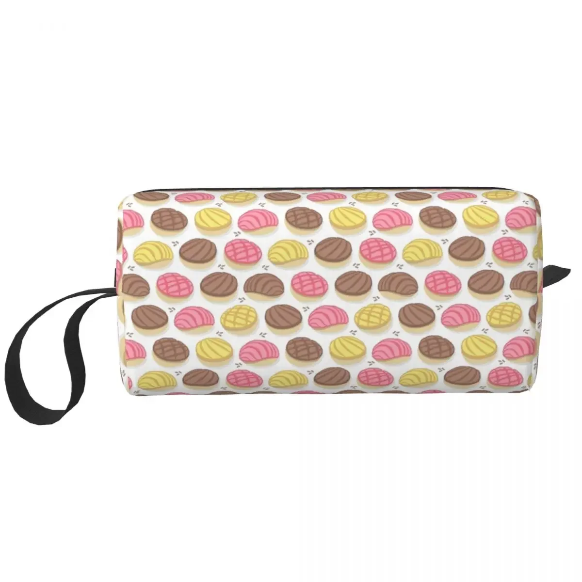 Mexican Conchas White Background Pink Brown And Yellow Pan Dulce Makeup Bag Cosmetic Toiletry Cosmetic Bag Beauty Pencil Case