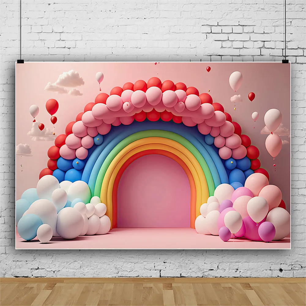 Fondo de arco de arcoíris 3D para fotografía, telón de fondo para fiesta de cumpleaños de niños, Baby Shower, juguete, oso, estrella, nube, accesorios de decoración de fondo