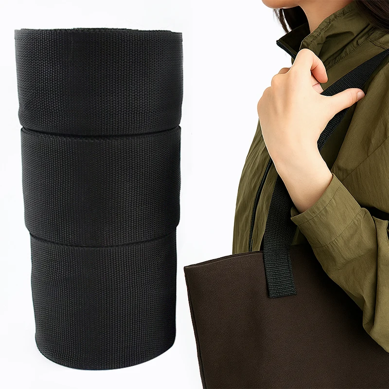 5M 20-100mm Black Nylon Webbing for Bag Strap Braid Belt Shoulder Tape Lashing Straps Ribbon Bias Binding DIY Sewing Accessories