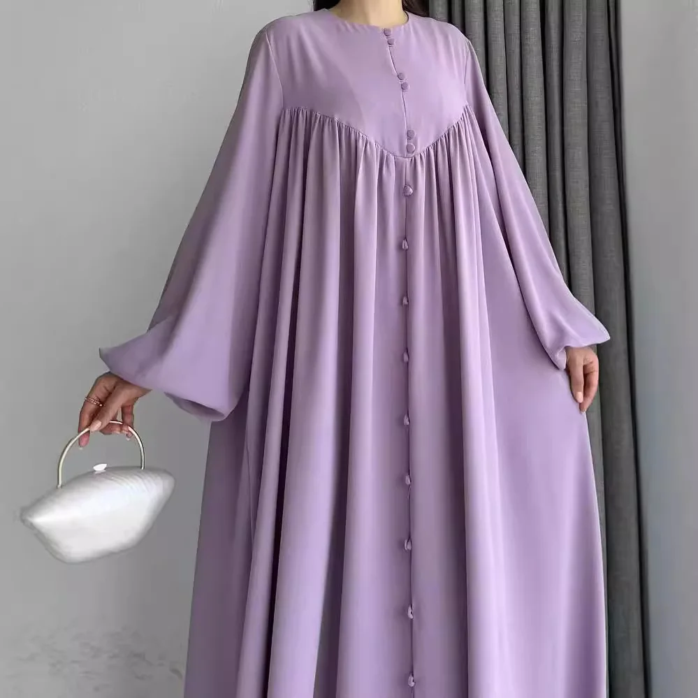 

New Muslim Abaya Arab Prayer Dress Long Sleeves Elastic Cuff Plain Color Closed Abaya Muslim Women Modest Slip Dress Abaya