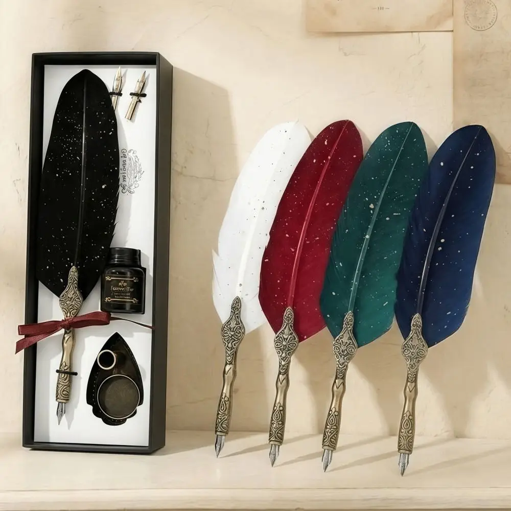 Vintage Pen and Ink Set Lightweight Gift Box Feather Calligraphy Pen Exquisite Design 15 Ml Ink Fountain Pen Set Office Gifts