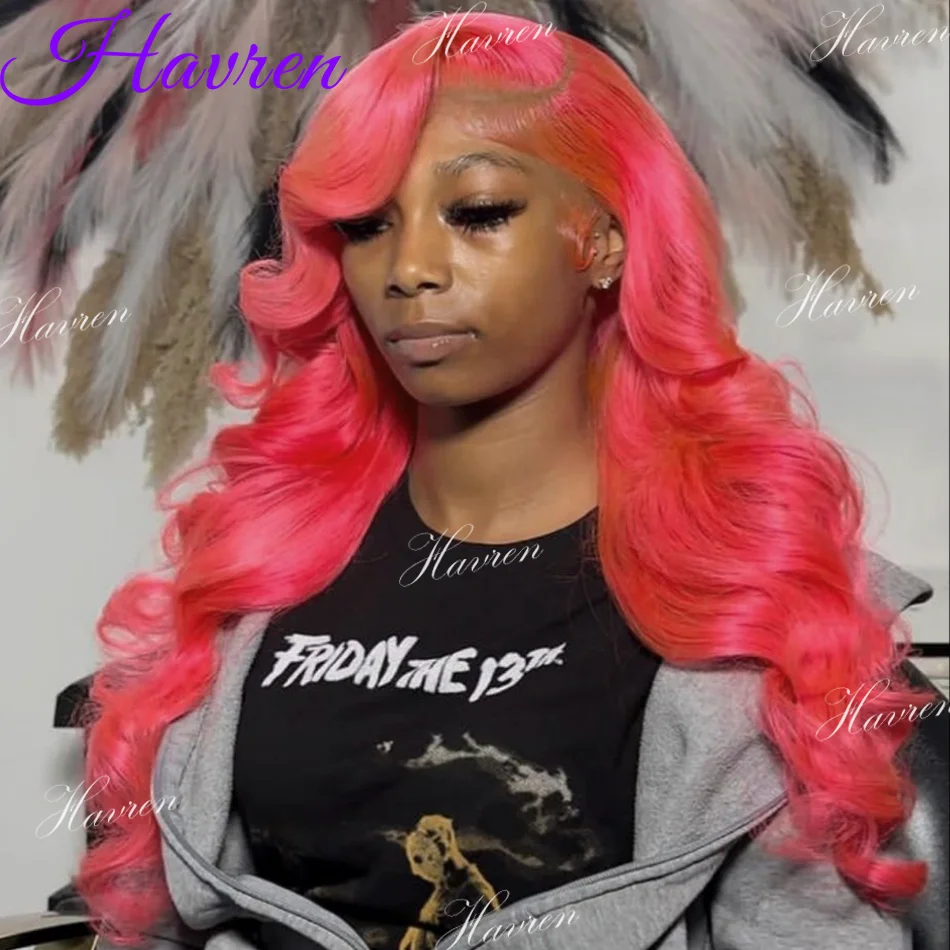 

13X6 Light Pink Lace Frontal Wig 100% Human Hair 30 Inch Body Wave Lace Front Colored Wig 13X4 Transparent Preplucked For Women