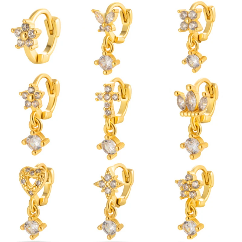 1 PCS Mix Star Heart Shape Zircon Ear Hoop Piercing Cuff Earring Cute Gold Color 5 mm Circles Copper Drop Hoop Ear Jewelry