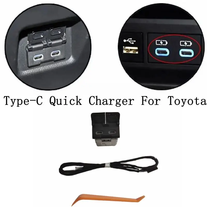 Car Charger Socket Dual USB PD Type C Charging Outlet Fuse Box Power Adapter for Toyota Camry Highlander Corolla RAV4 LEVIN