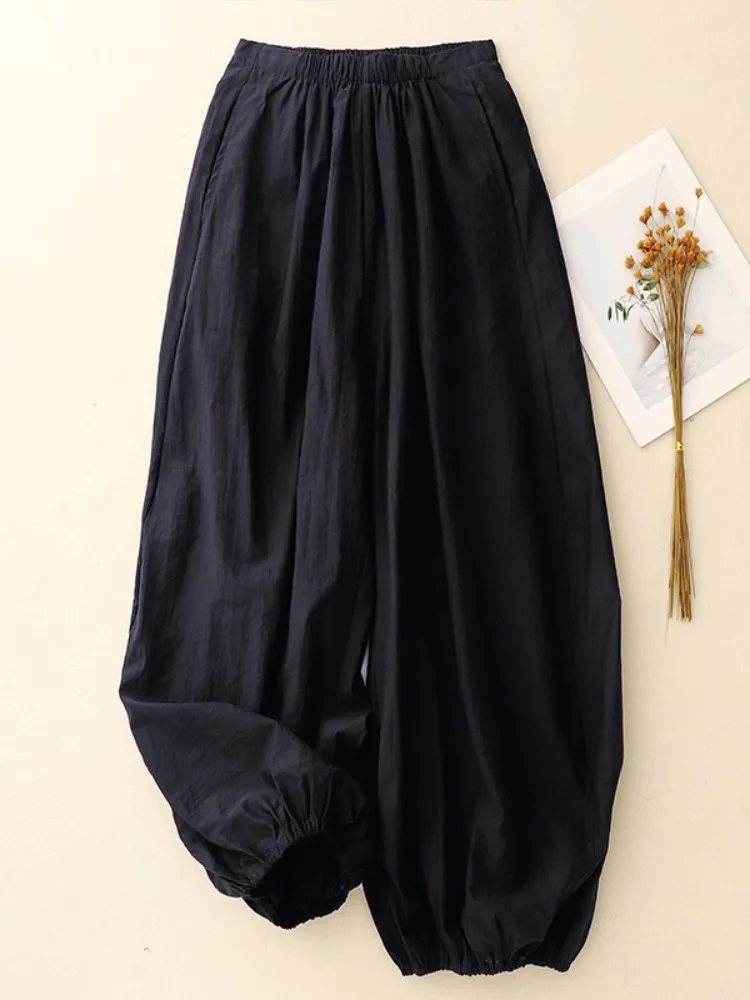 Pantaloni a lanterna in canapa di cotone artistico RP Pantaloni da donna estivi a vita alta con cravatta casual Harajuku Sle in cotone e lino