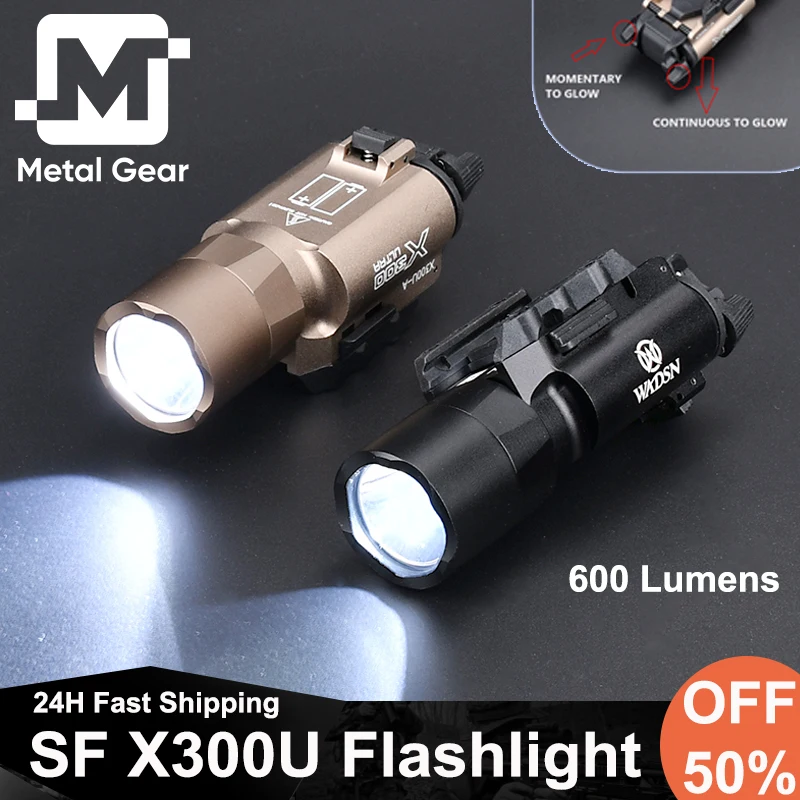 

Wadsn Tactical X300U Flashlight Pistol Scout Light 600 Lumens X300u White LED WeaponLight Hunting Spotlight 20mm Picatinny Rail