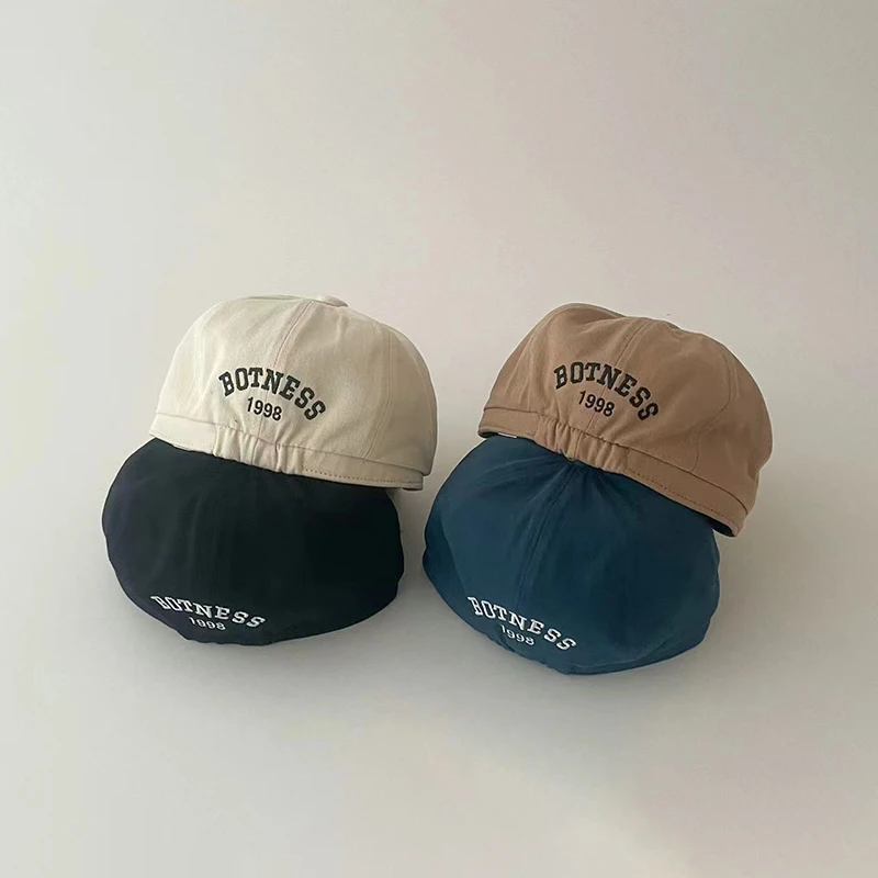 

Vintage Baby Berets Korean Letter Embroidered Toddler Forward Hat Adjustable Solid Color Cotton Kids Newsboy Cap