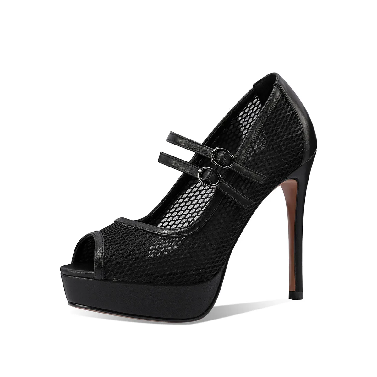 รองเท้าส้นสูงแบบเปิดหัวทรงกลม สายรัดแบบหัวเข็มขัด หนังวัวแท้สีครีม รุ่นซัมเมอร์ 2025 ส้นสูงพิเศษ