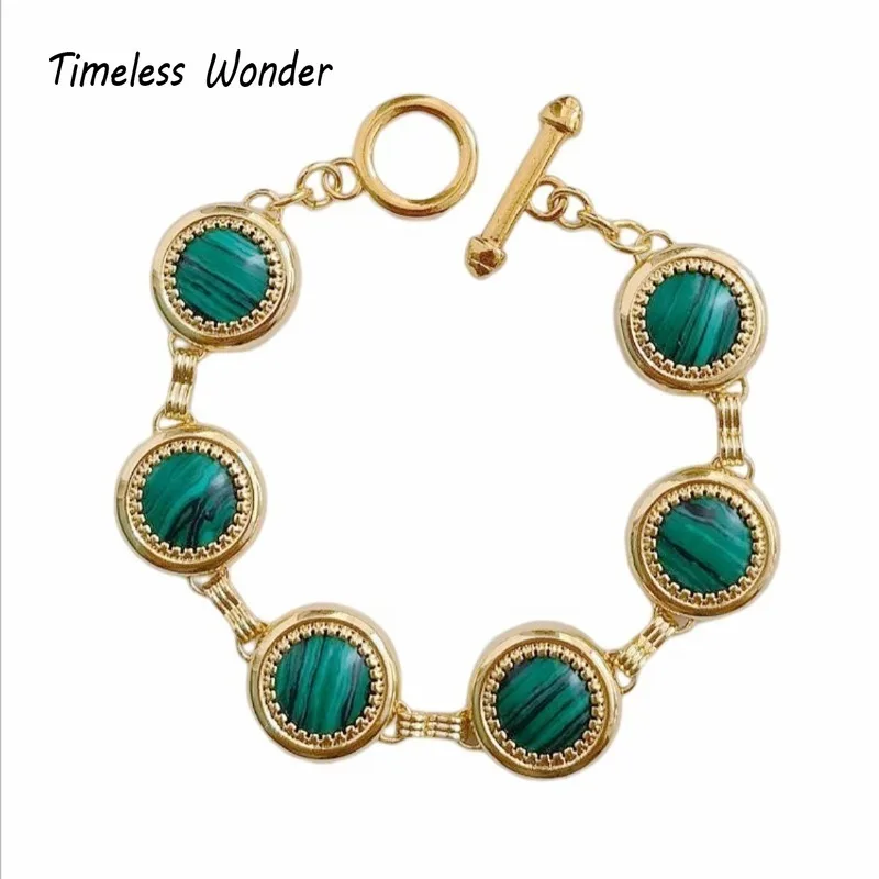 

Timeless Wonder Fancy Geo Malachite Toggle Bracelets for Women Designer Jewelry Trendy Gift Gothic Punk Rare Top Classy 4265