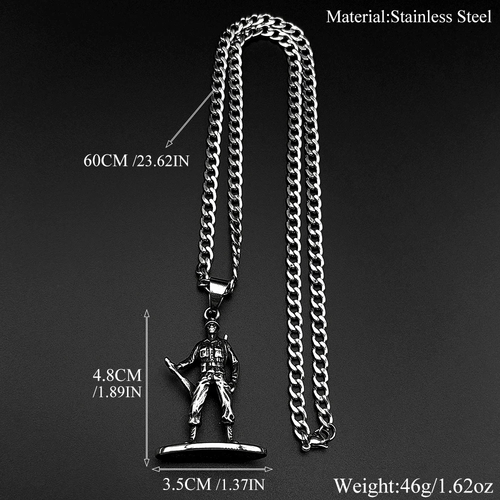 Vintage Militär Armee Stehender Soldat Anhänger Halskette für Damen und Herren 316L Edelstahl Punk-Kette Silberfarben Schmuck Geschenk – Detail 3
