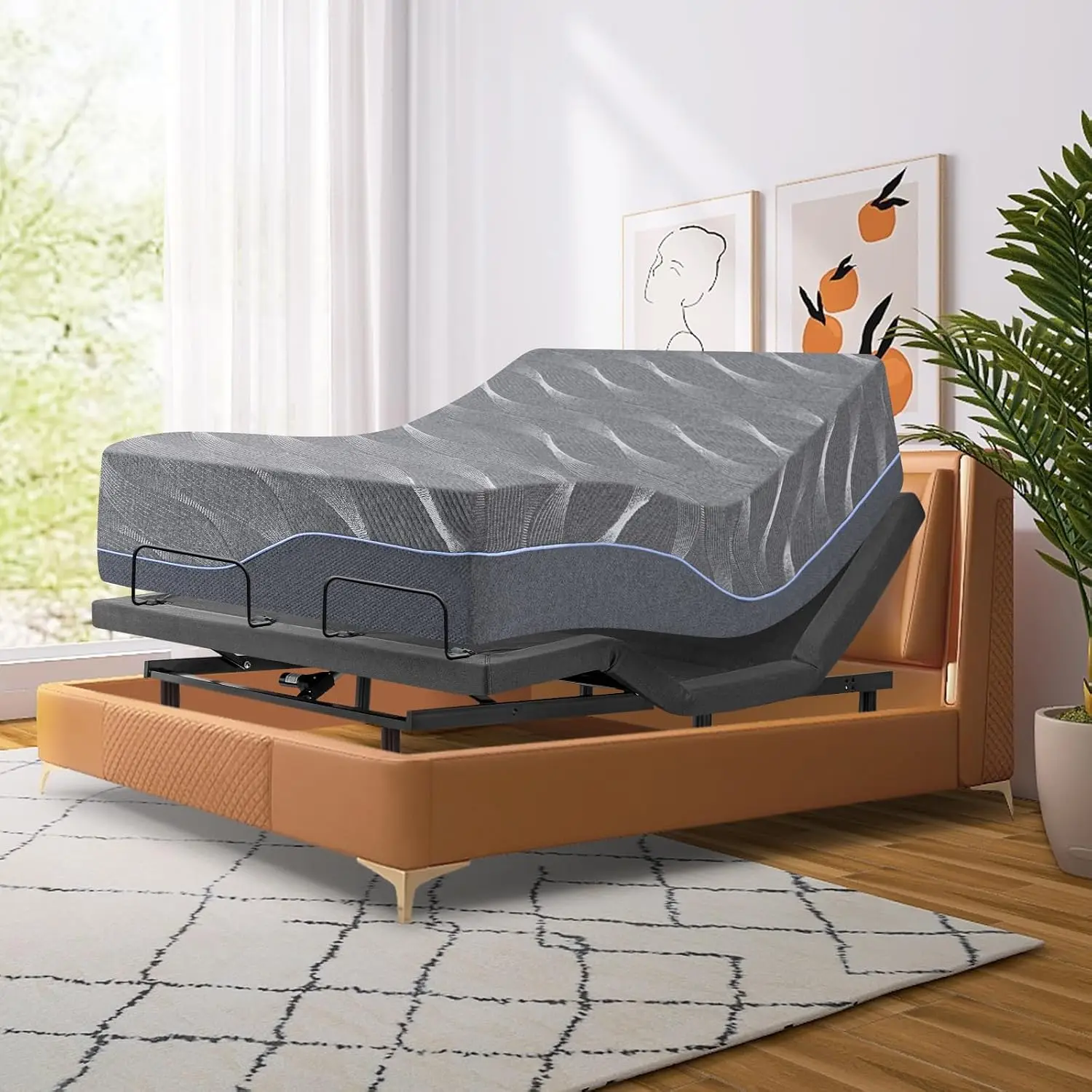Adjustable Bed Frame with Massage, 14 Inch Gel Memory Foam Mattress, Voice Control, Adjustable Legs, Customized