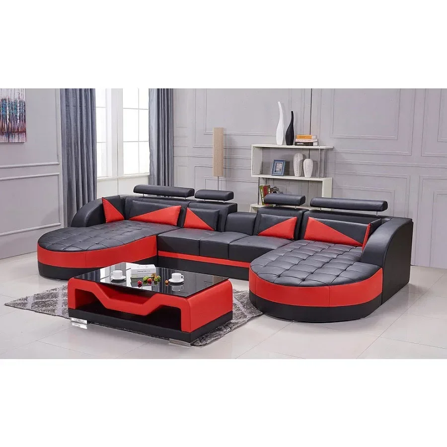 

New Arrival Modern Living Room Sofas Set 5 Seater U Shaped Reclinable Couches Luxury Leather Sofa For Home Furniture