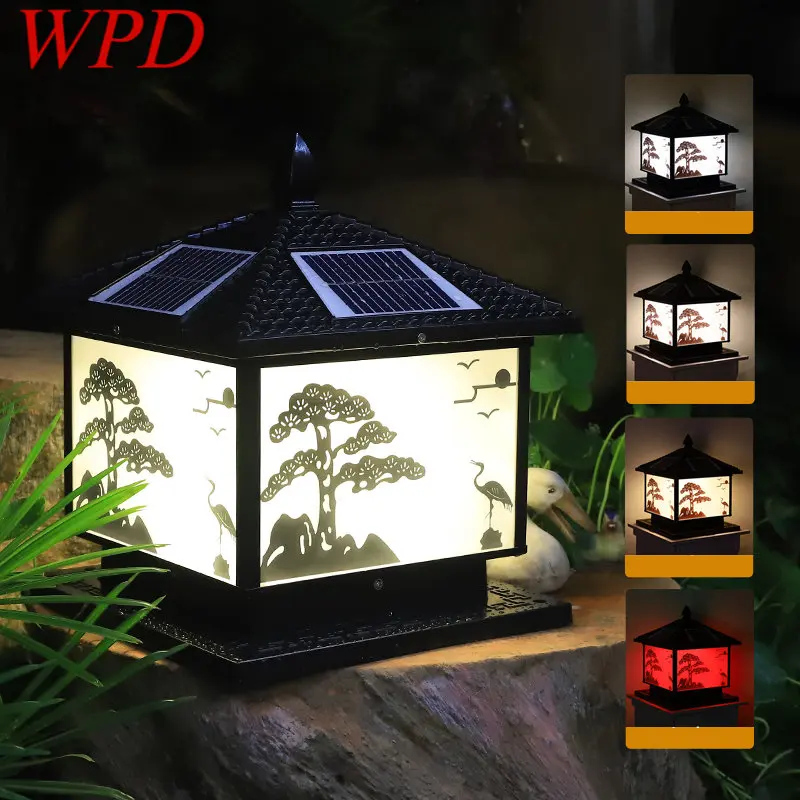 

WPD Solar Post Lamp Outdoor Vintage Pine Crane Decor Pillar Light LED Waterproof IP65 for Home Courtyard Porch