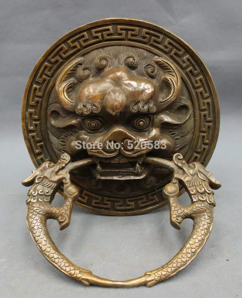 SCY 10 "الصينية النحاس البرونزية الحرس الأسد قناع تمثال جدار بوابة الشر مطرقة الباب #5