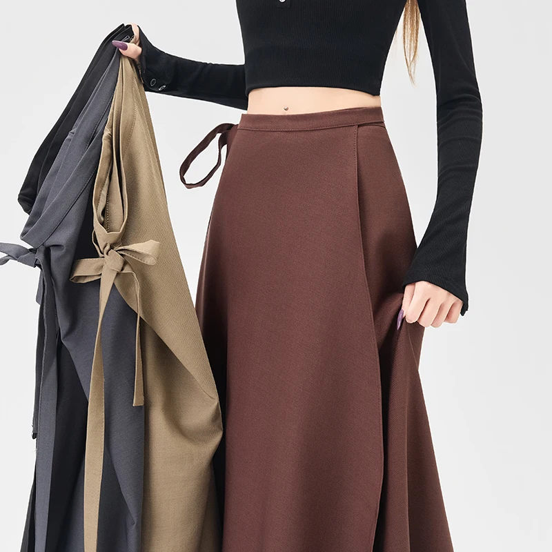 

Осенняя винтажная цельная женская юбка трапециевидной формы с высокой талией, новинка 2025, корейские офисные повседневные свободные длинные юбки женские