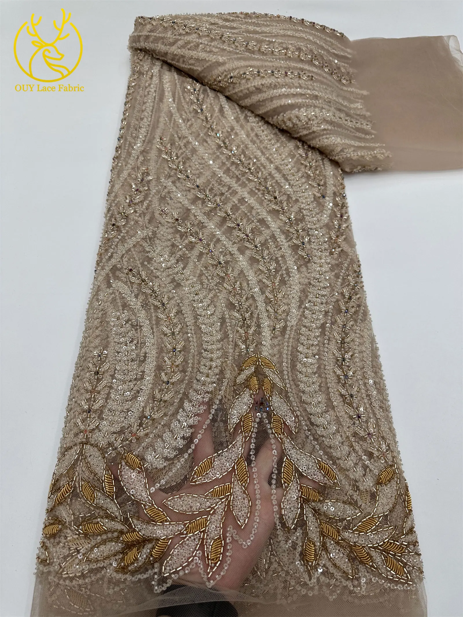 Luxuriöser afrikanischer Brautkleid-Spitzenstoff 2026 – Hochwertige nigerianische französische Pailletten-Tüllspitze für Damen-Abendkleider zum Nähen – Detail 10