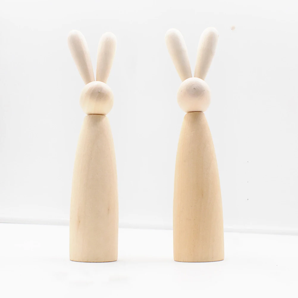 

2 Pcs Wooden Bunny Decoration Figurines Cute Bunnie Painted Graffiti Crafts Garden Handmade Animal Ornaments