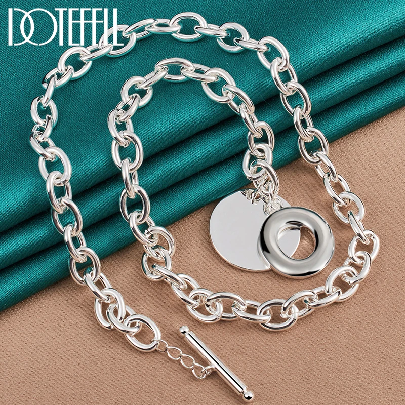 

DOTEFFIL 925 Sterling Silver Round Pendant Necklace For Woman Man 18 Inches Chain Wedding Engagement Party Jewelry