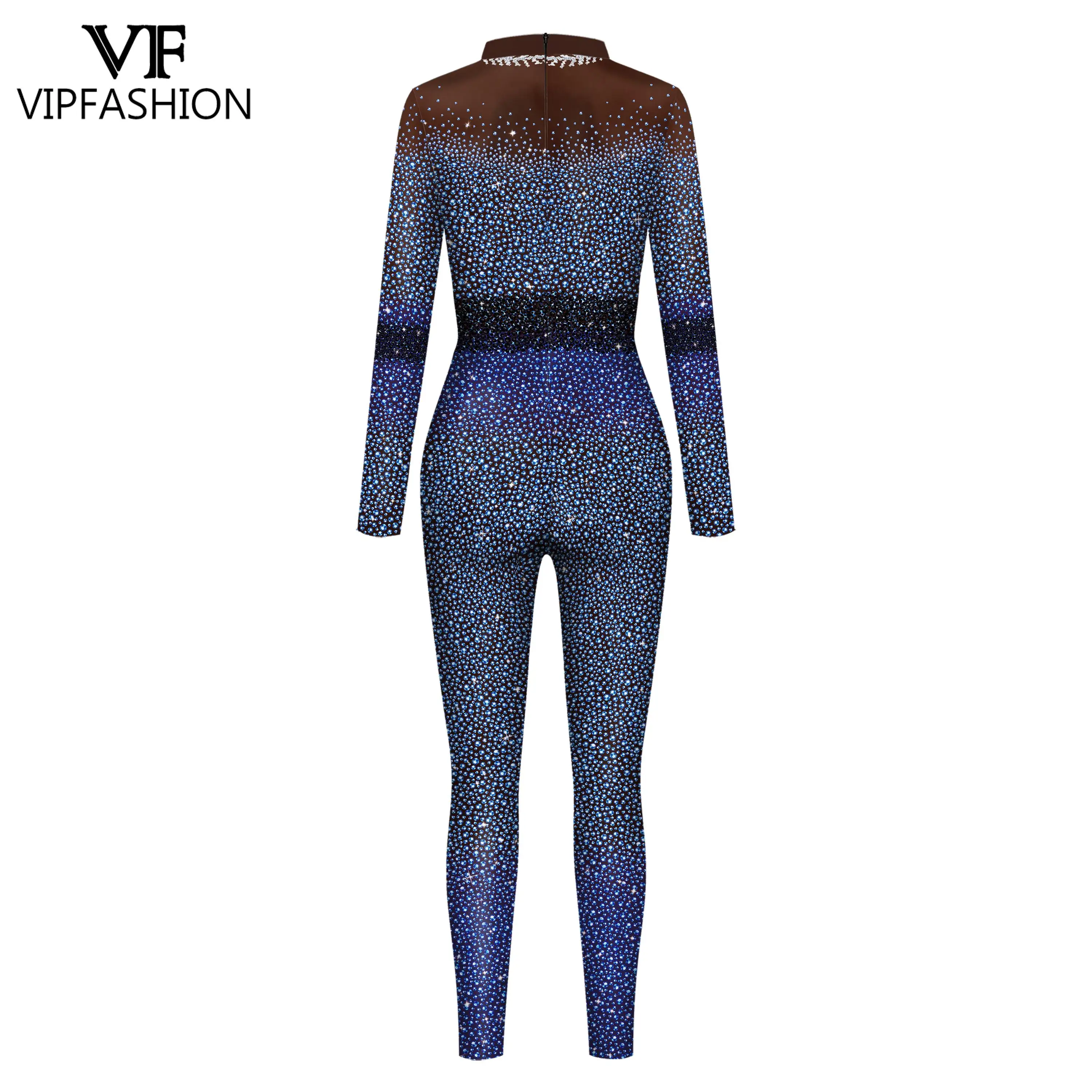 VIP FASHION Sequin Pattern Women Jumpsuit Sexy Party Bodysuit 3D Print Fancy Zentai Suit Lady Costume Holiday Show Party Clothes