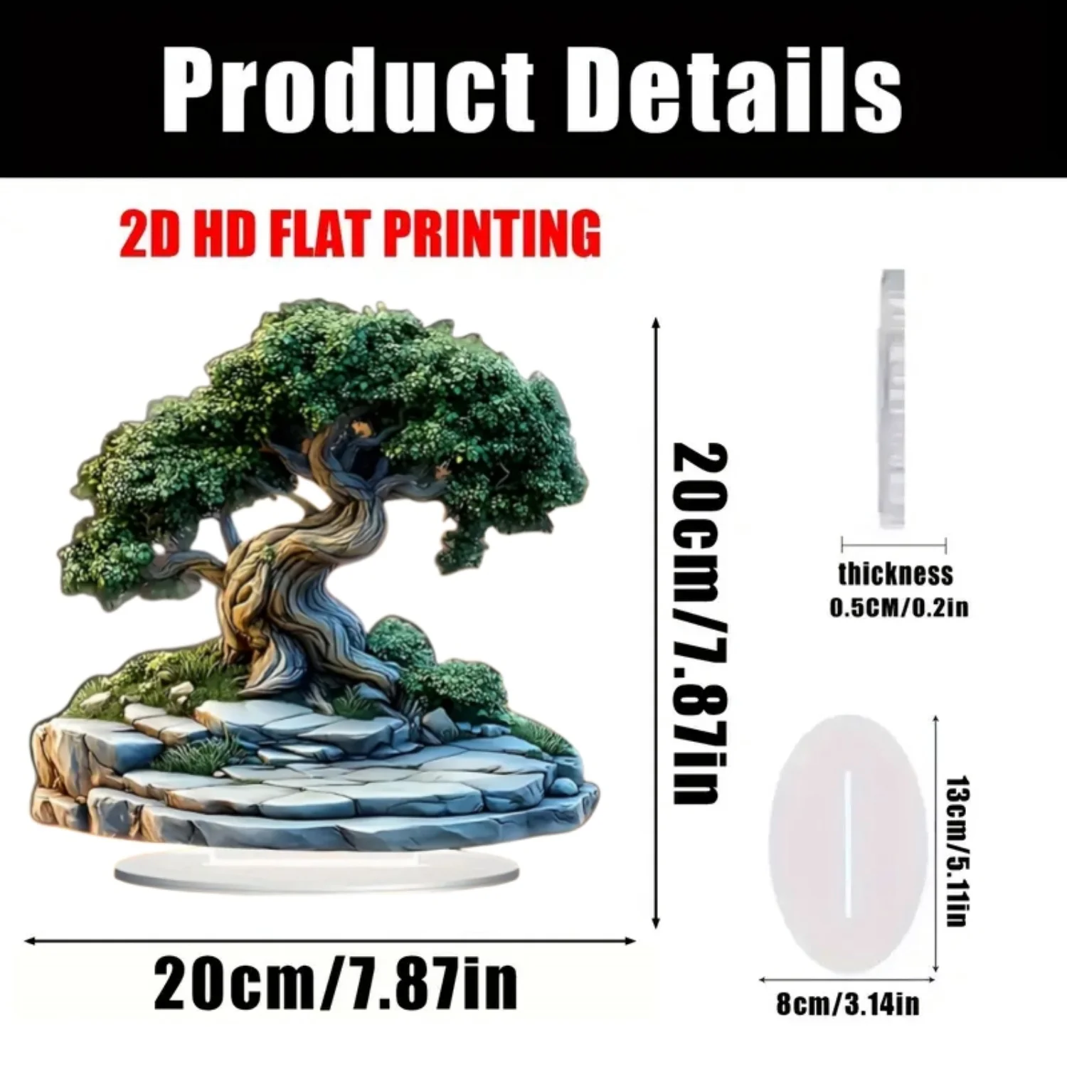 Blue Tree of Life Statue,2D Flat Plant Acrylic Figurine,Home,Office,Cafe,room,display Case,Table Ornament Desktop Decor Kit