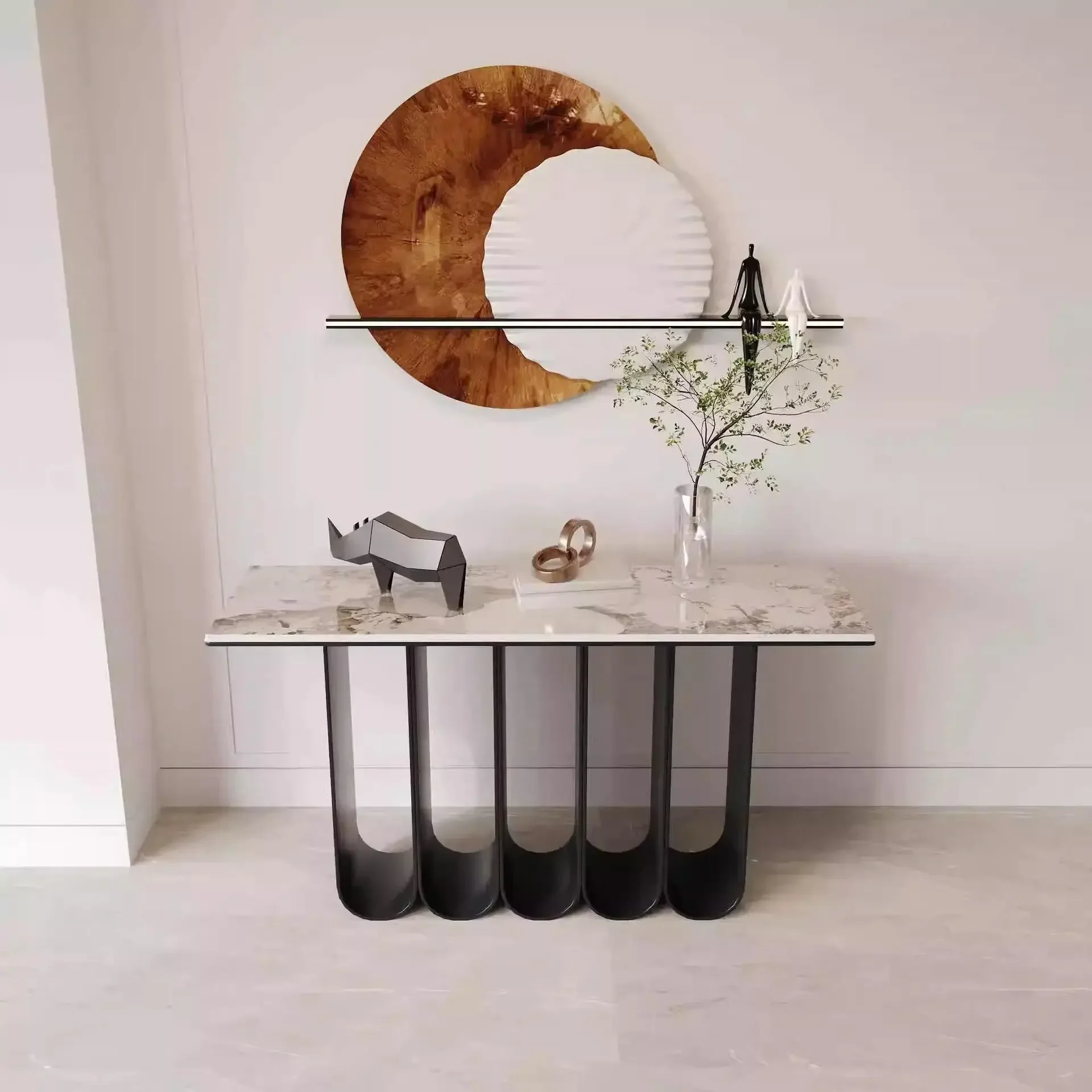 Italian light luxury, modern simple aisle, ultra-narrow entrance counter, marble entrance table