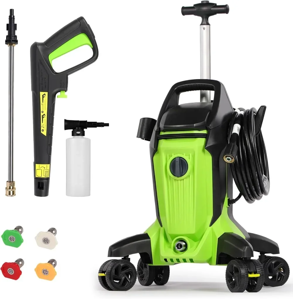 

4000PSI 2.8GPM Pressure Washer with Telescopic Handle and 4 Anti-Tipping Wheels, with 4 Pressure Tips and 500ML Foam Cannon