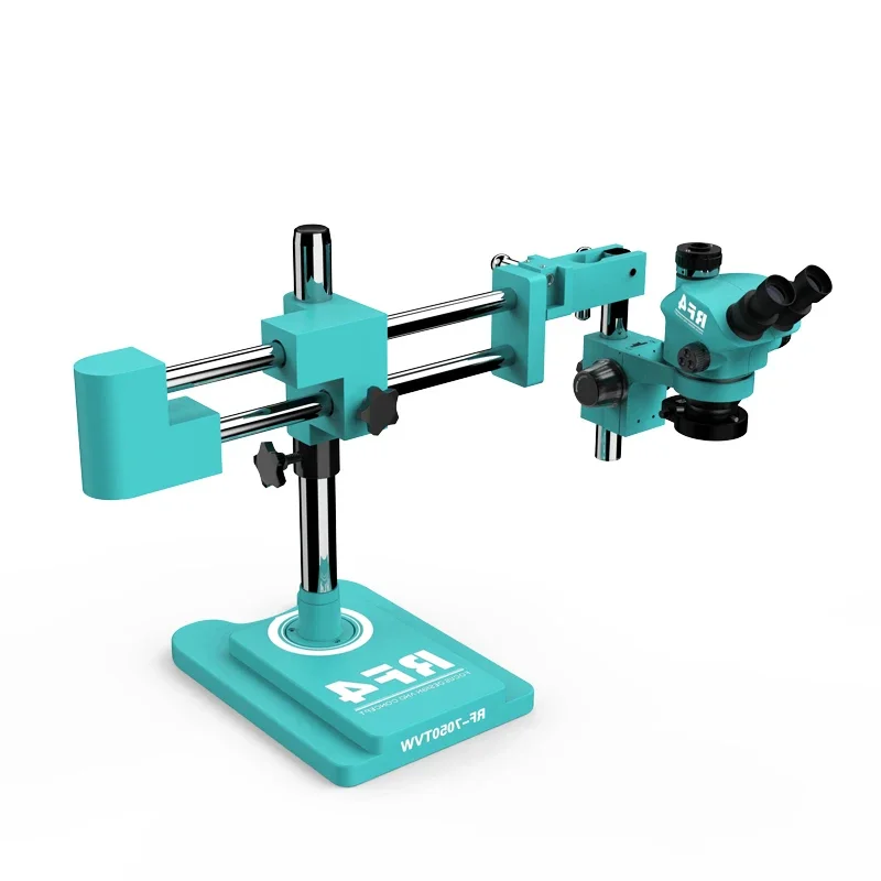 Microscope trinoculaire numérique RF4 RF7050TVW, lentille d'objectif de polarisation stéréo électronique, Double bras pivotant 7X-50X
