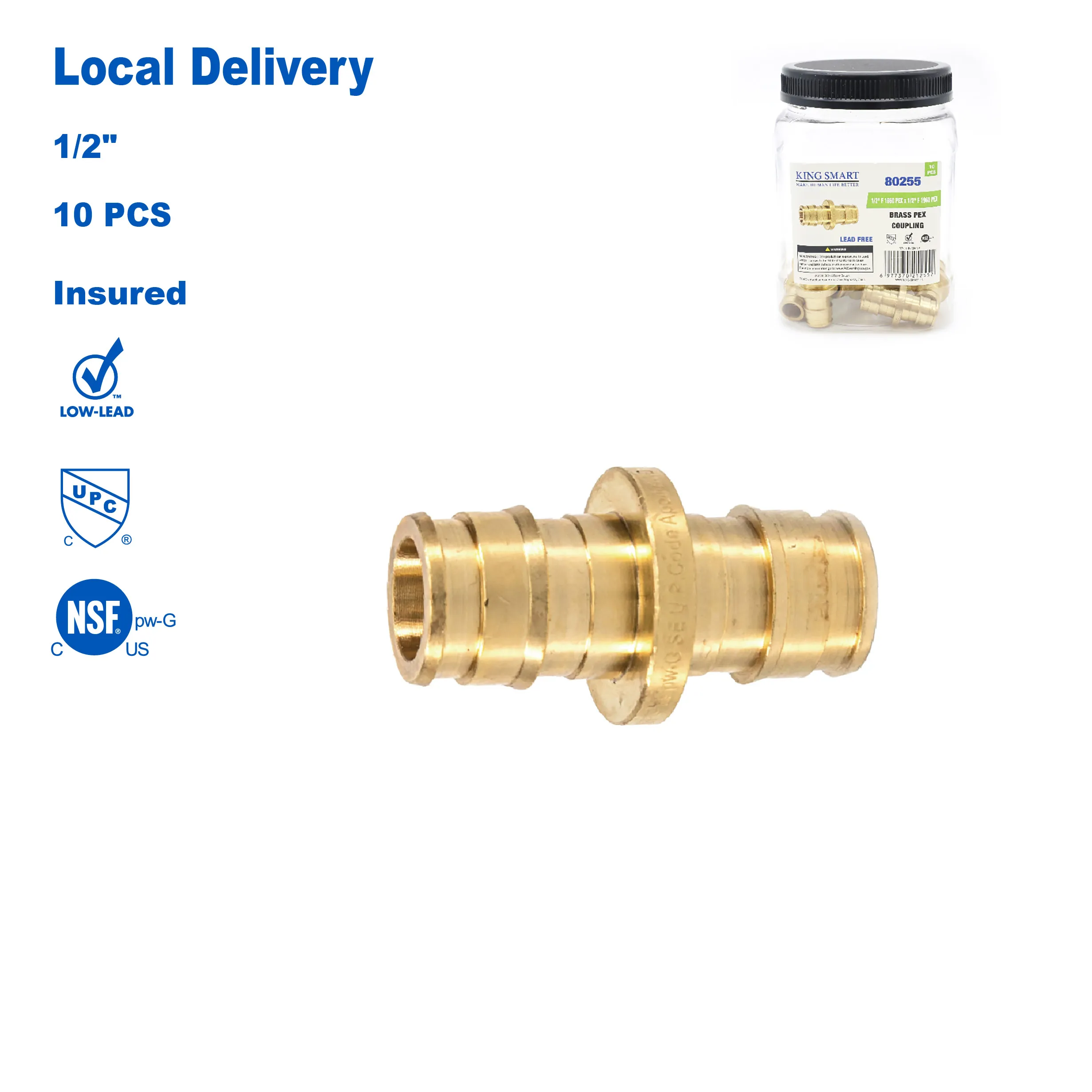 

KING SMART 1/2" PEXA/F1960 PEX Coupling; 10pcs/case; 80255