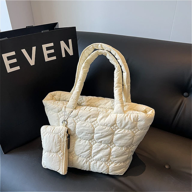Fashion Quilted Embroidery Thread Handbag Lightweight Puffy Top Handle Bag Large Capacity Ladies Small Totes Bag with Mini Purse AliExpress
