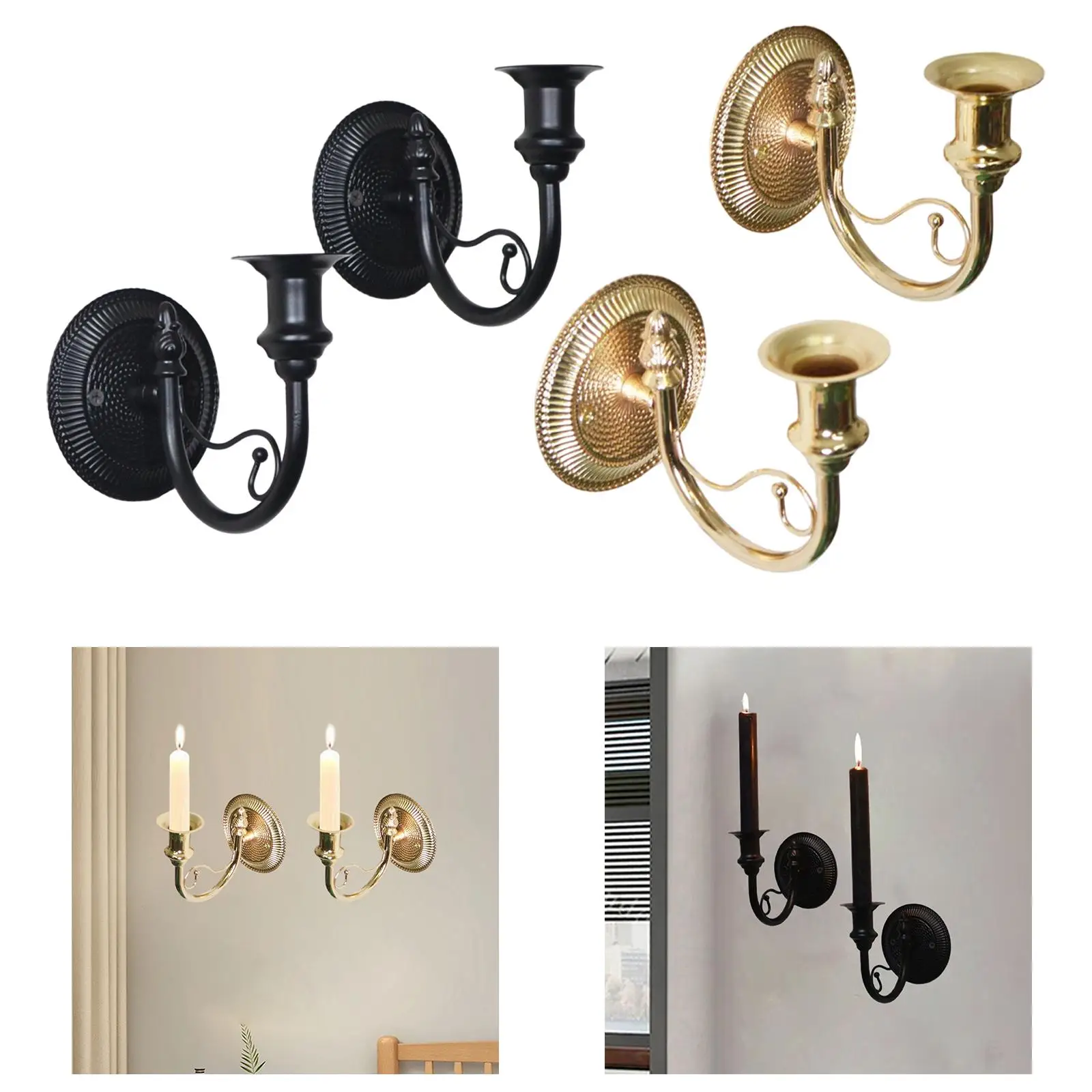 2-delige metalen wandkaarshouder, rustieke kandelaar, Frans, voor gang, woonruimte, achtergrondwanddecoratie