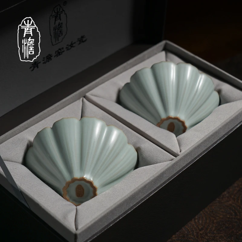 

Ru kiln hat cup master to cup Jingdezhen antique tea ceramic gift box Ru porcelain tea Cuiyu